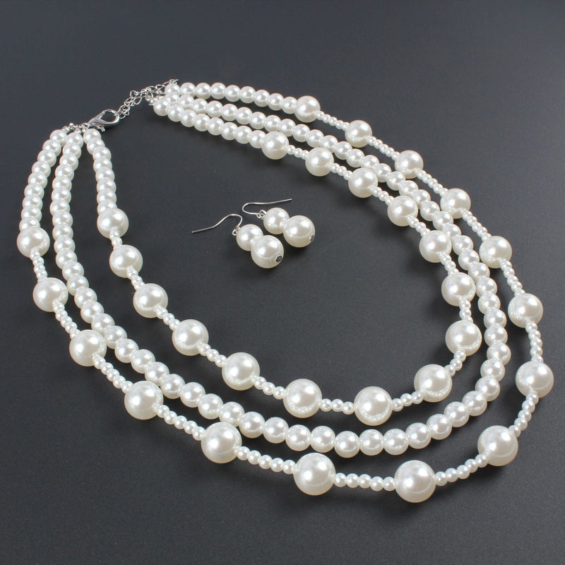White Pearl Necklace Simple Imitation Pearl Necklace Jewelry Set