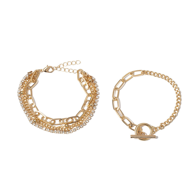 Thin Chain Layered Rhinestone Chain Bracelet Set