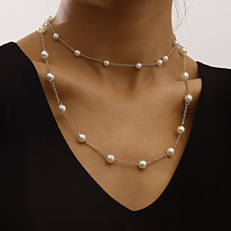 Elegant White Pearl Chain Necklace Women Collar