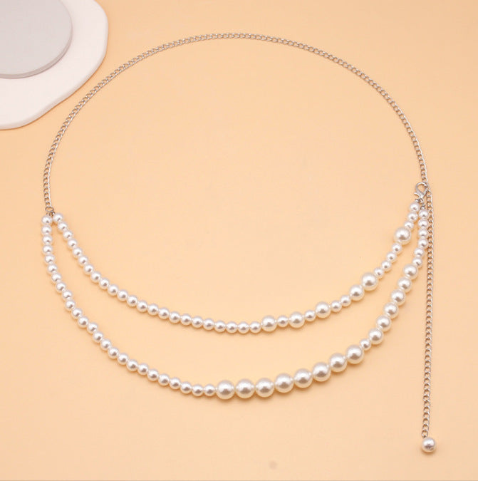 Sexy Body Chain Double-Layer Imitation Pearl Waist Chain