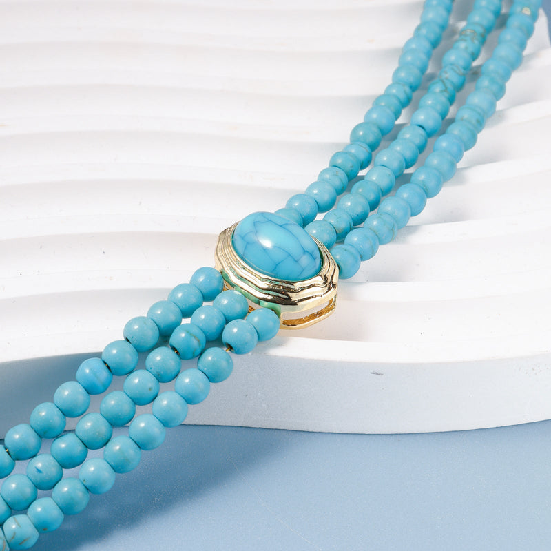 Geometric Beaded Necklace Simple Turquoise Multi-layer