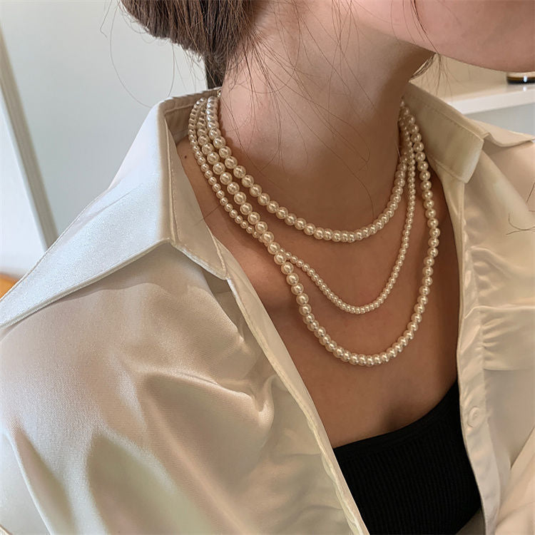 Multi-layer Artificial Pearl Beaded Necklace