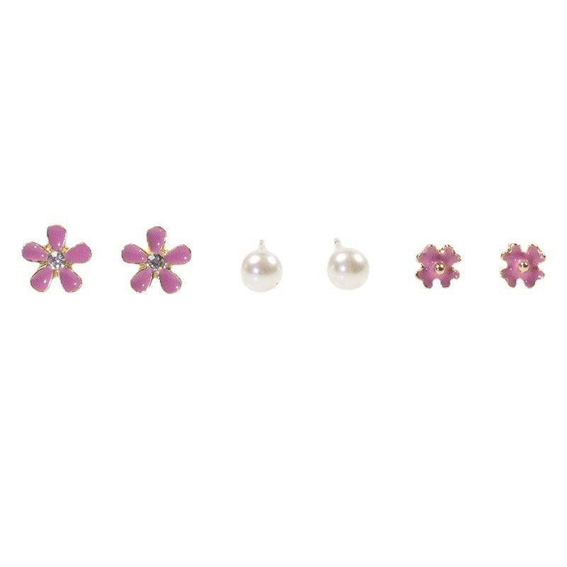 Flower petal pearl stud earrings set