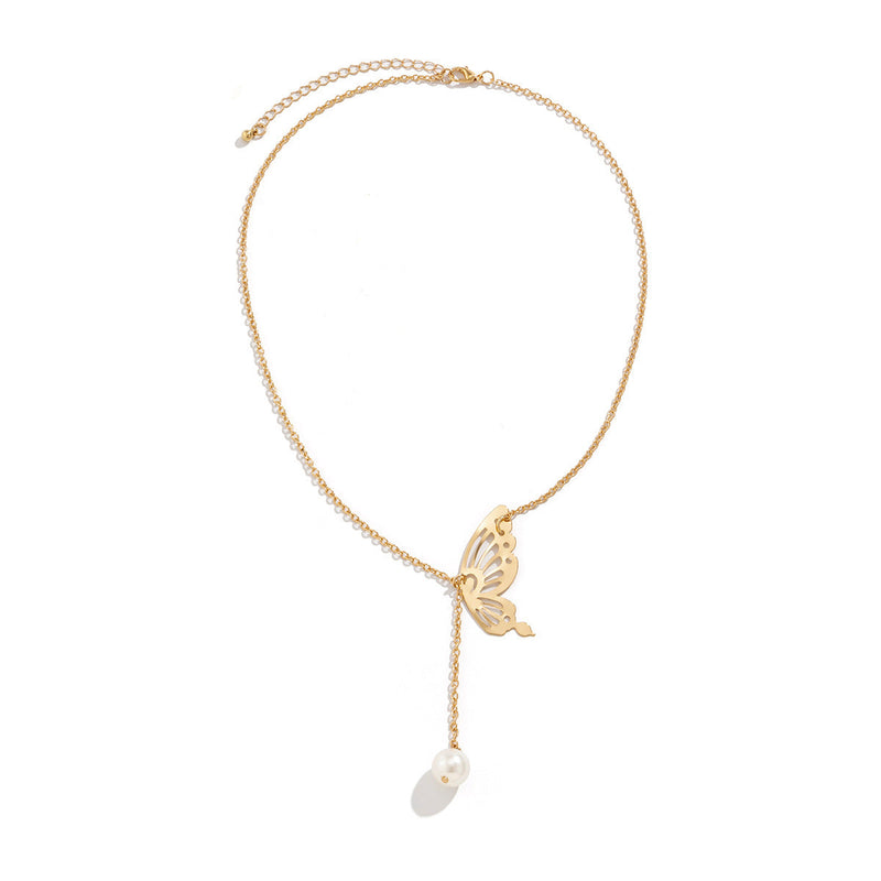 Hollow Butterfly Imitation Pearl Necklace
