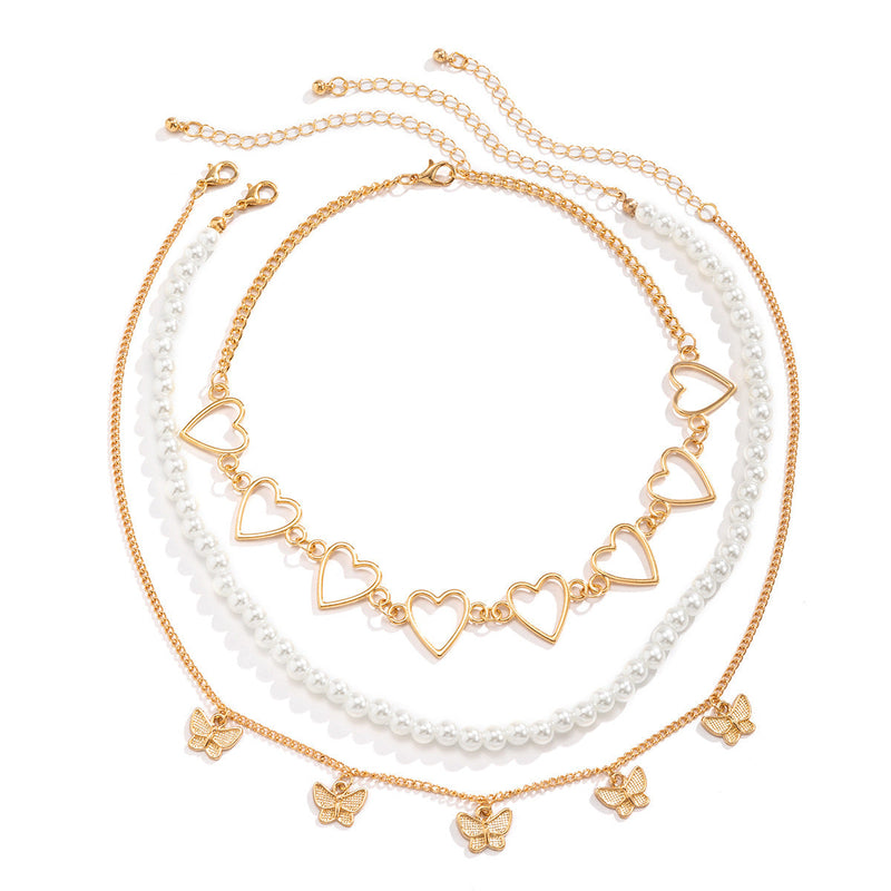 Hollow Out Multilayer Pendant Necklace Simple Heart