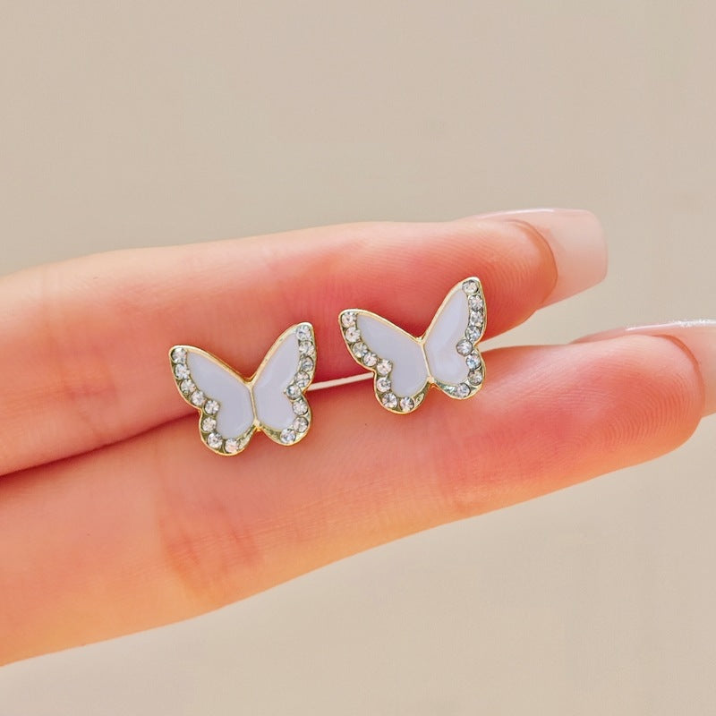 Crystal Black Butterfly Stud Earrings