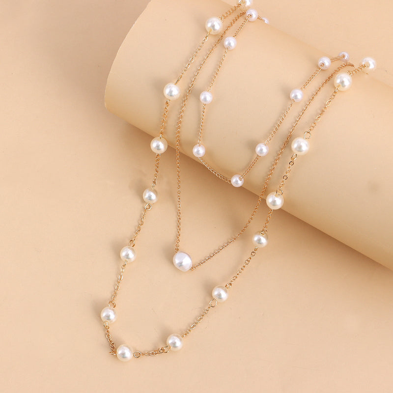 Women Layered Pearl Beads Necklace