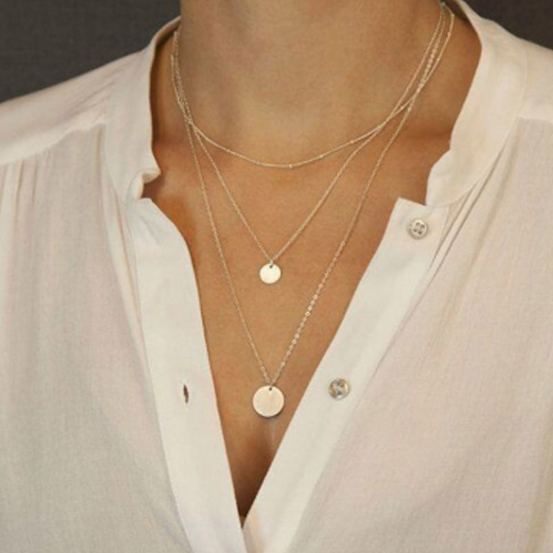 Fashion Multi Layered Round Pendant Chain Necklace
