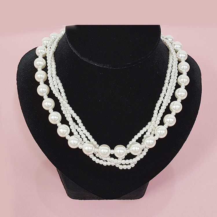 Multilayer Strand Chain Pearls Long Choker Necklace