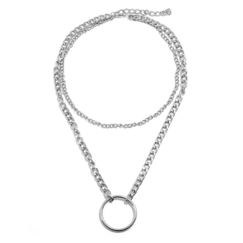 Round Circle Double Chain Necklace
