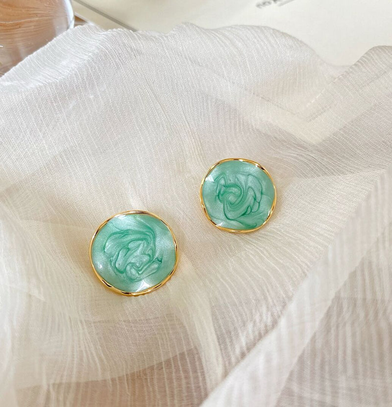 Enamel Green Round Glazed Earrings