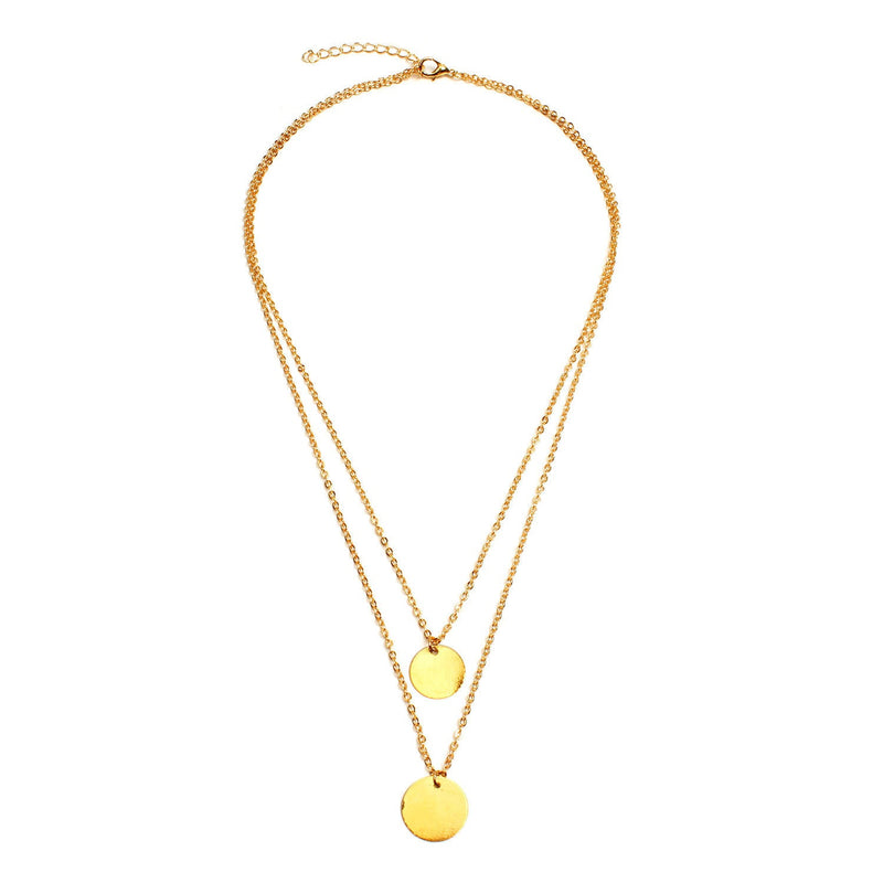 Double Layered Round Disc Pendant Necklace