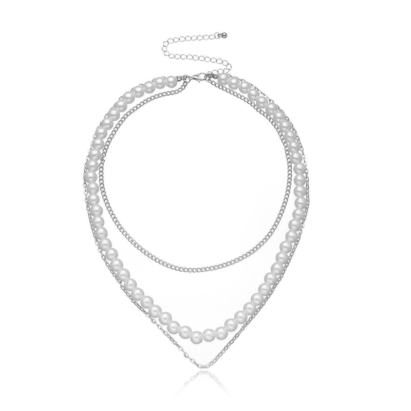 Layer Pearl Chain Choker Necklace Vintage