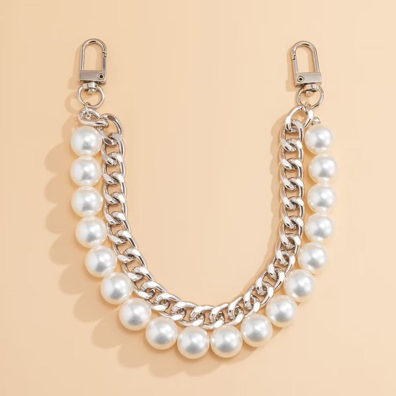Short Handle Chain Pearl Chain Purse Straps Shoulder Pearl Metal Chain