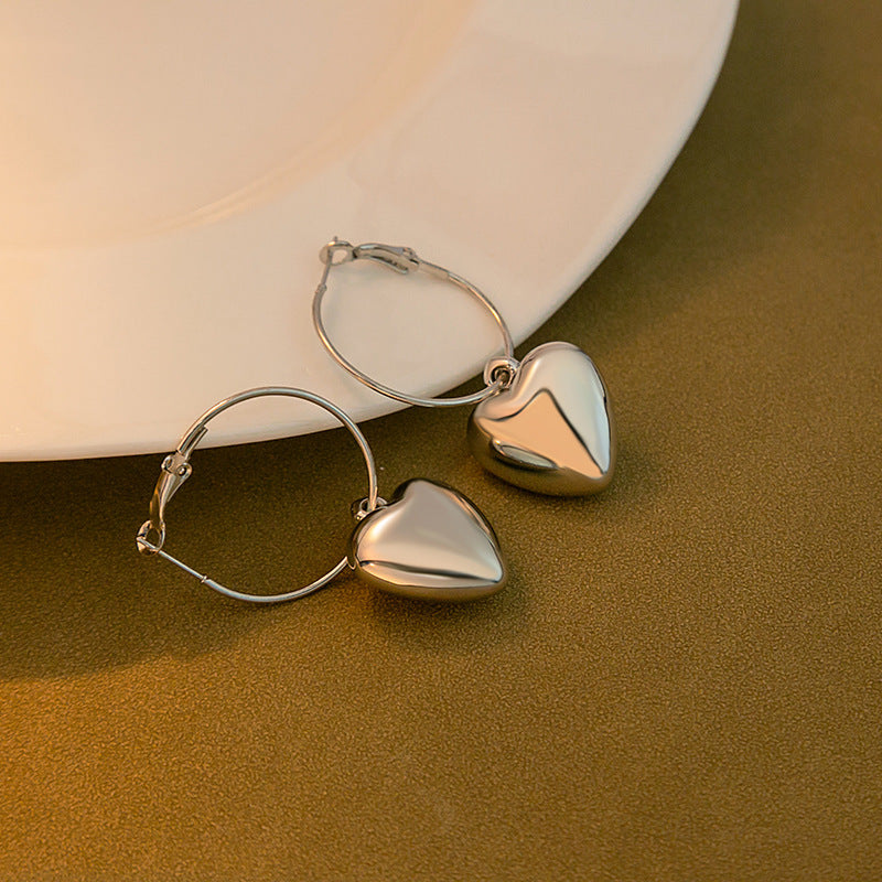 Love Heart Charm Hoop Earring