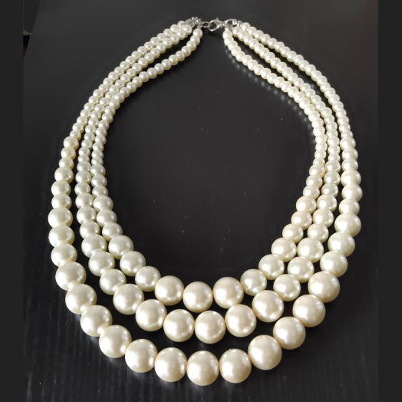 Vintage Multi Layered Faux Pearl Necklace Wedding Bride Necklace