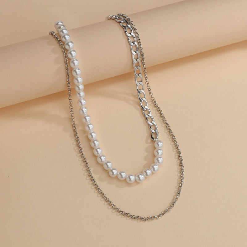 Double Layer Pearl Chain Choker Necklace