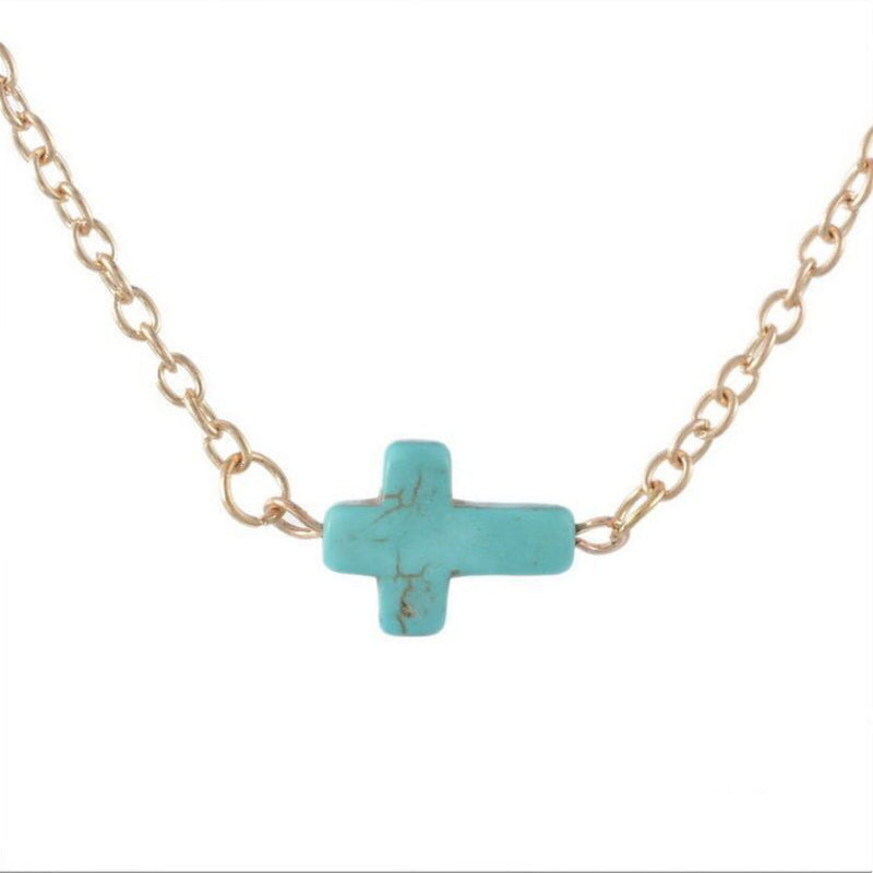 Simple Turquoise Cross Foot Bracelet