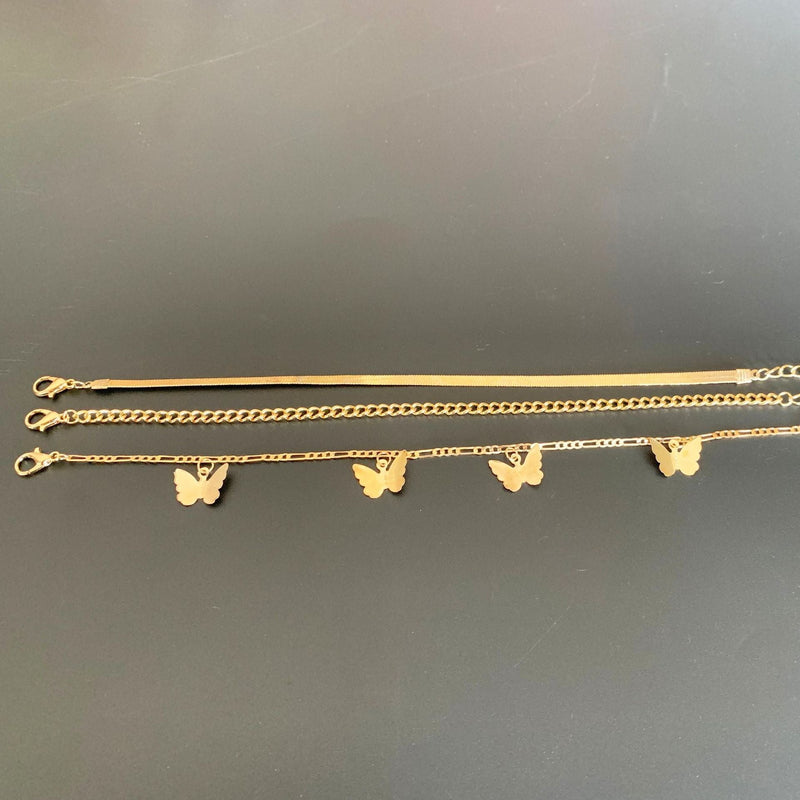 Figaro Chain Geometric Anklet Women Butterfly Tassel Multilayer Foot Chain