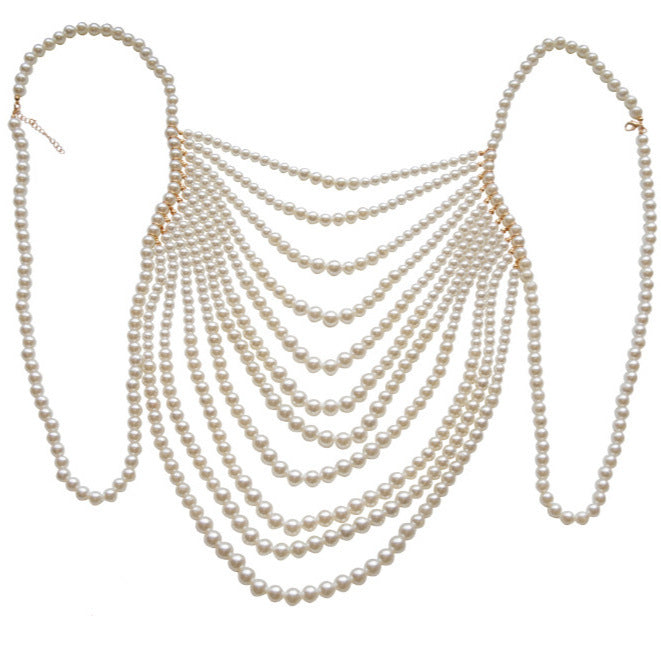 Sexy Breast Body Chain Pearl Bra Bikini Pearl Chain Body Jewelry