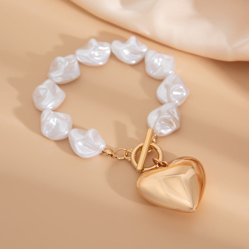 Baroque Imitated Pearl Peach Heart Pendant Necklaces/Bracelets