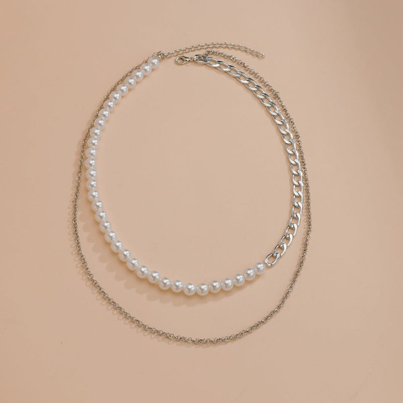 Double Layer Pearl Chain Choker Necklace