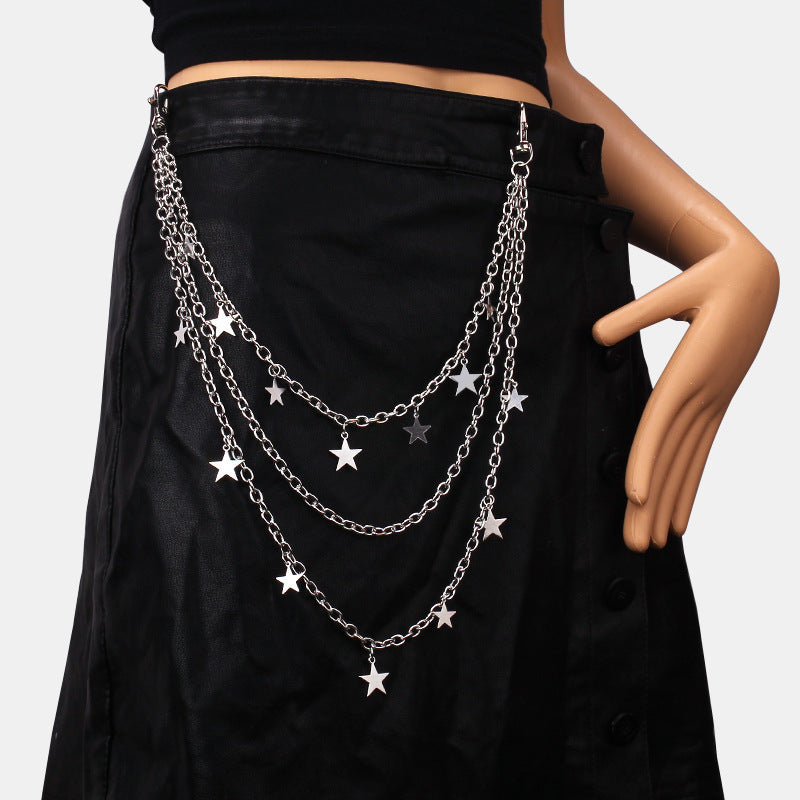 Women Sexy Cute Star Multi Layer Pentagram Pendant Chain Waist Chain