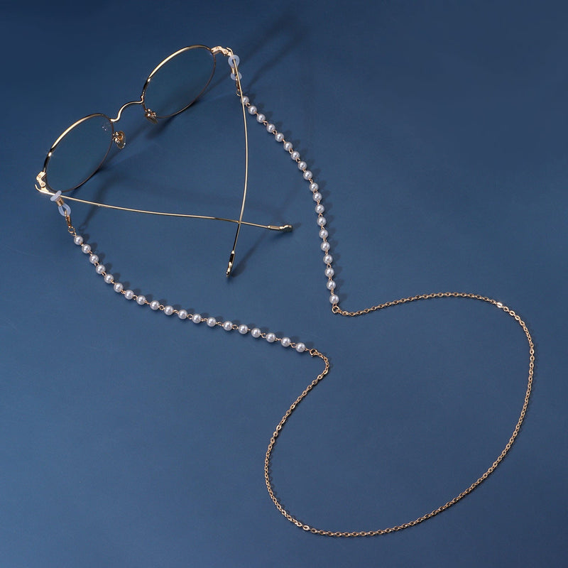 White Pearl Metal Gold Sunglasses Chain