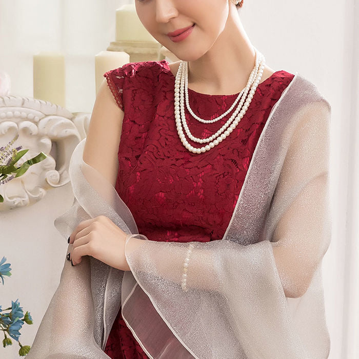 Multi-layer beaded long pearl necklace