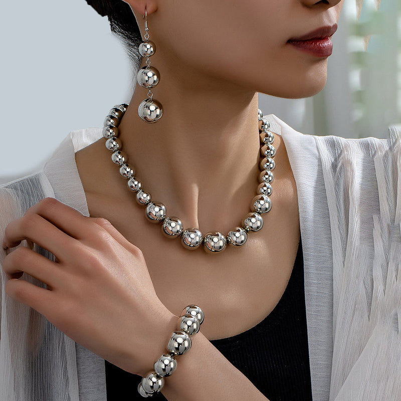 Metallic Beaded necklace Earring Jewelry Set