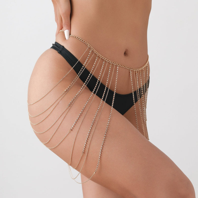 Shiny Rhinestone Multi-Layer Body Waist Chain Round Panties Jewelry
