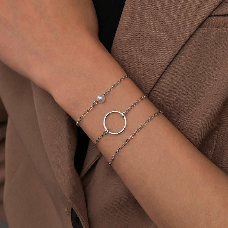 Round Charm Layered Chain Bracelet Set