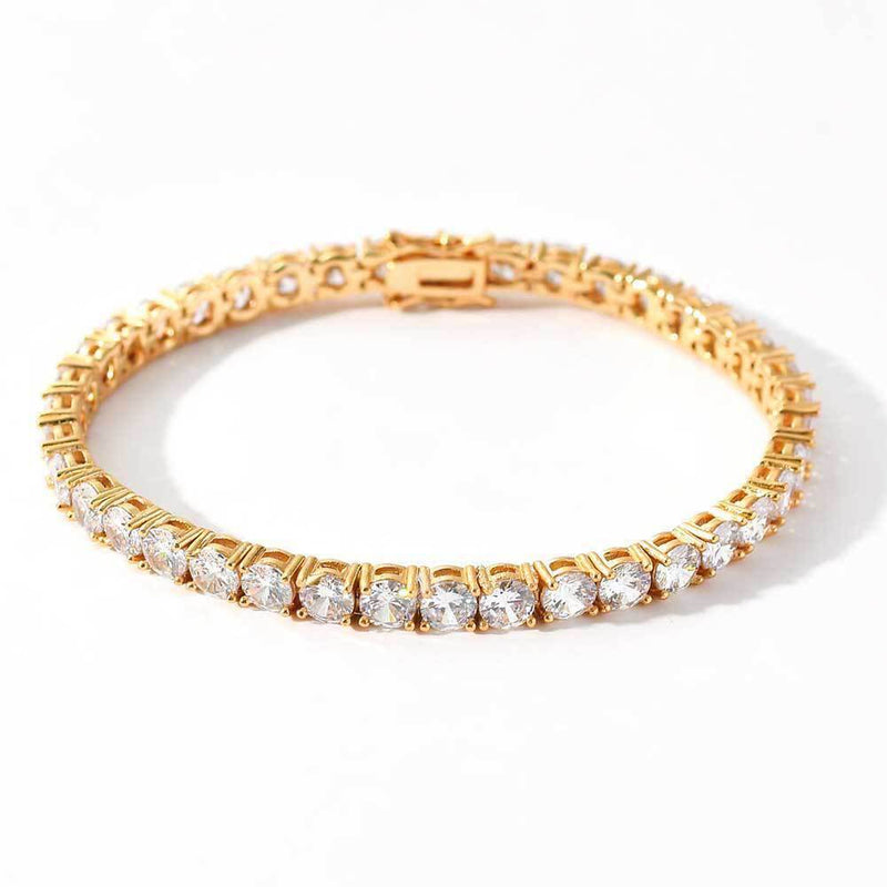 Hip Hop Iced Out Tennis Chain Bracelet, 18K Gold & White Gold Plated, 3–6mm CZ Iced Out Bling Jewelry