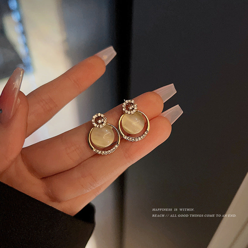 Opal Stone G-Letter Shape Stud Earrings