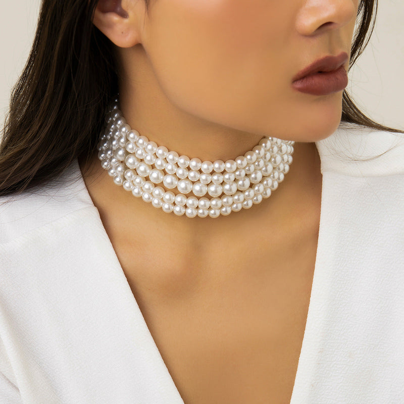 Handmade Beaded Multi Layer Pearl Necklace Statement