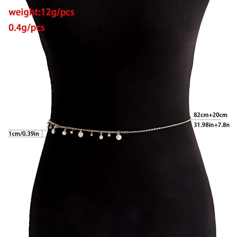 Pearl Tassel Rhinestone Waist Chain