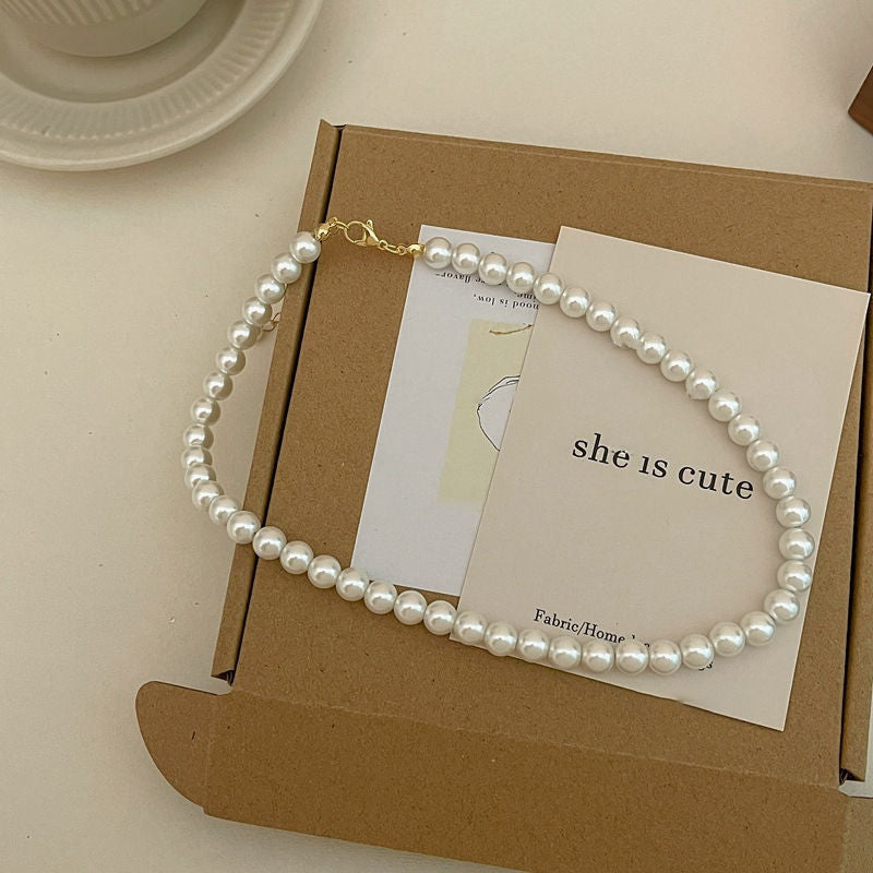 4mm 6mm 8mm 10mm 12mm 14mm White Glass Pearl Necklace for Women