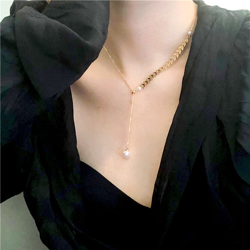 Wheat Chain Pearl Pendant Necklace