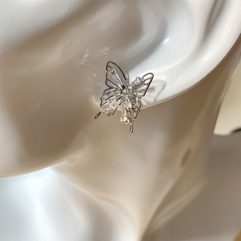 Fashion Rhinestone Hollow Butterfly Stud Earrings
