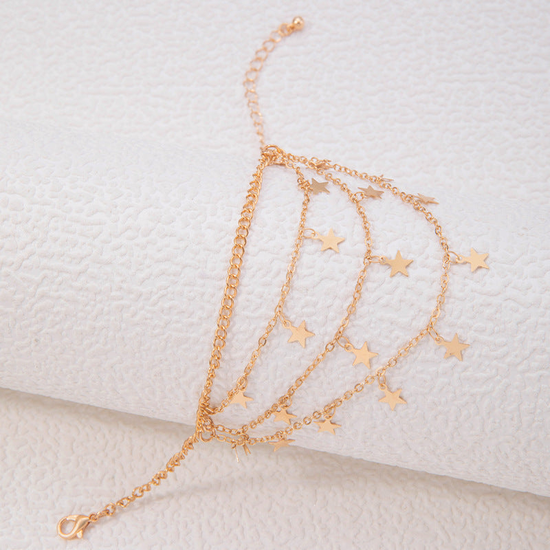 Double Layer Anklet Chain Star Tassel Chain Anklet Jewelry