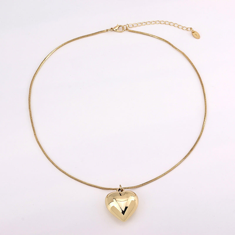 Peach Heart Snake Chain Necklace
