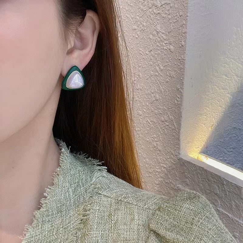 Geometric Green Triangle Earrings