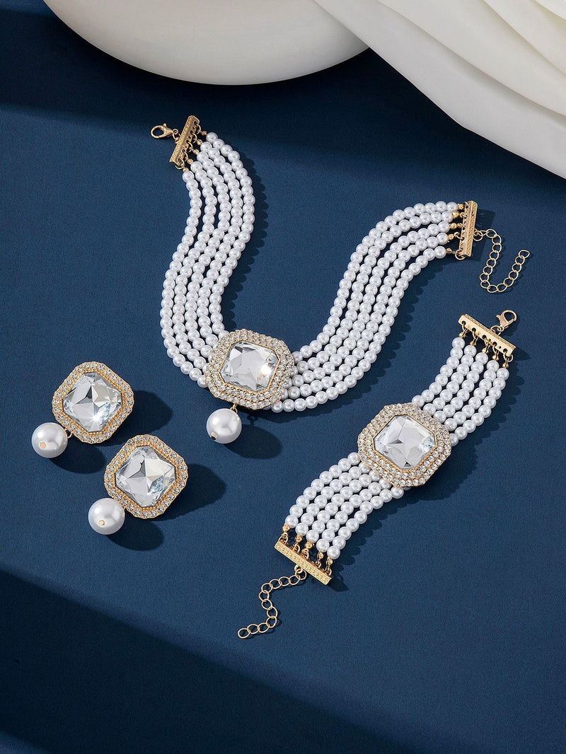 Exaggerated Bride Jewelry Women's Imitation Pearl Necklace Earrings Set