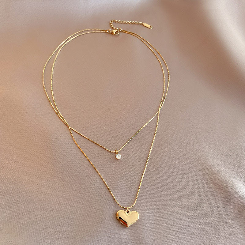 Double Layer Chain Necklaces Heart Pendant