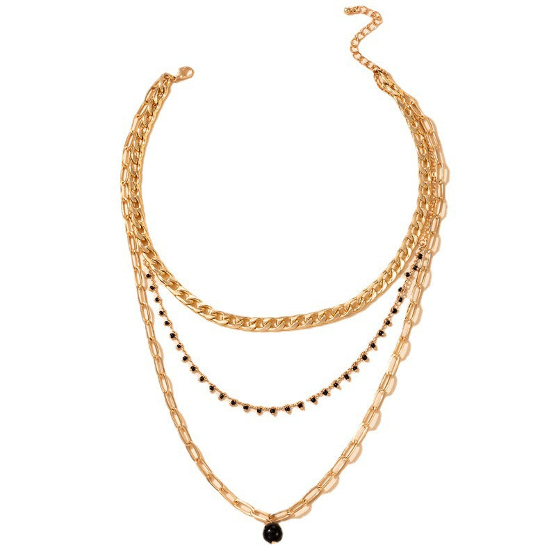 Black bead Charm Chain Necklace for Women