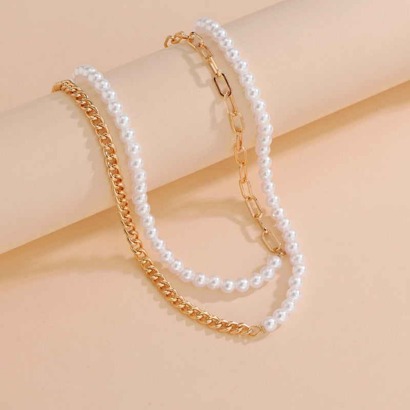 Layer Pearl Chain Half Necklace Choker