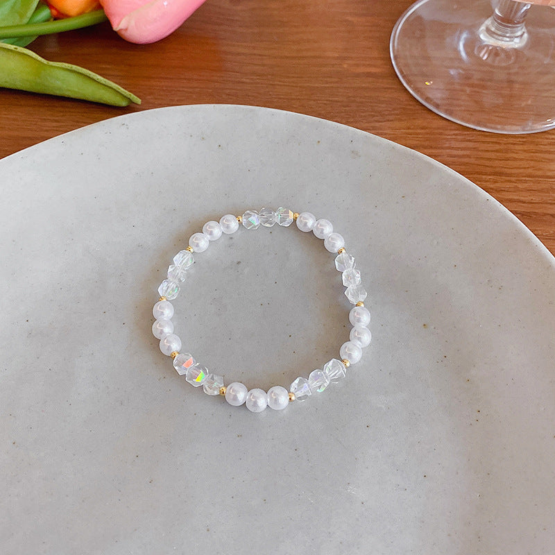 White Pearl Beaded Elastic Bracelet