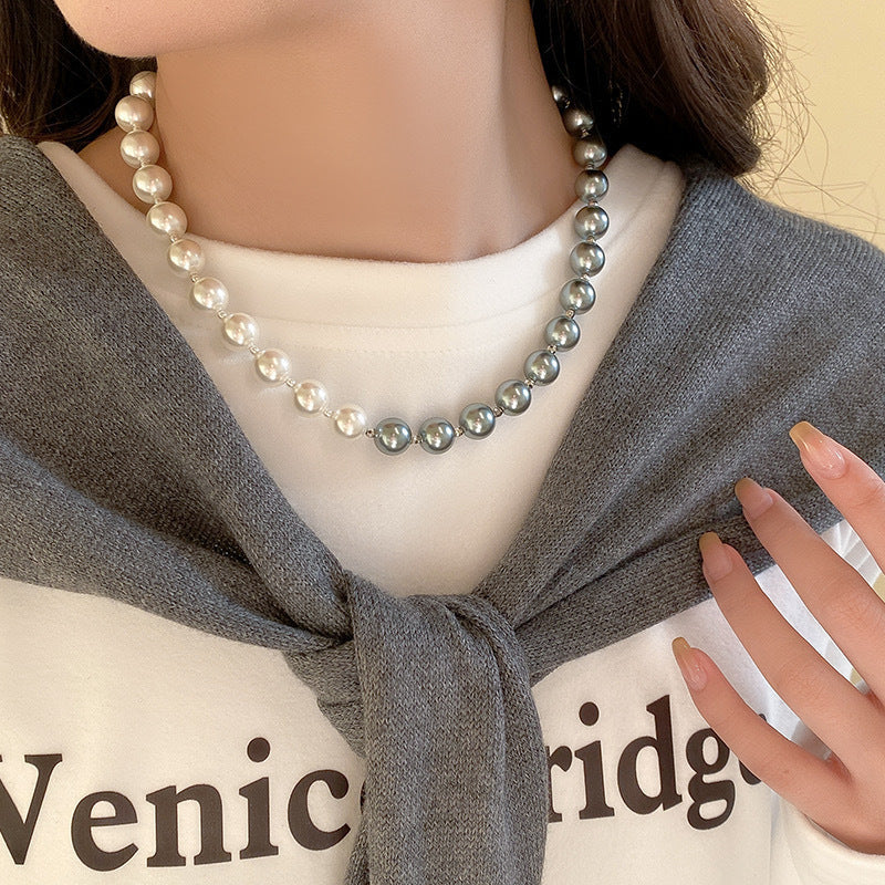 White Black Pearl Beaded Necklace