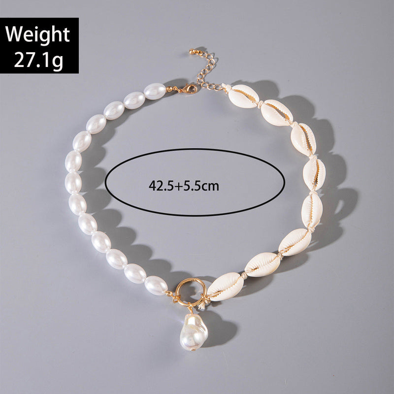 Elegant Bead Chain Pearl Sea Shell Pendant Necklace