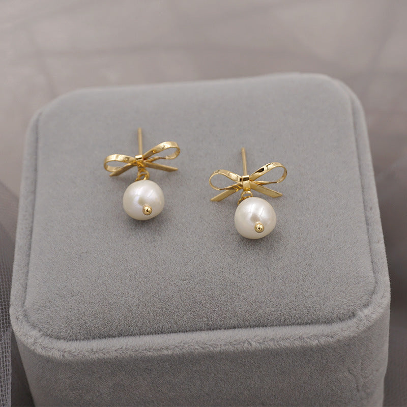 Elegant Pearl Bow Knot Earrings